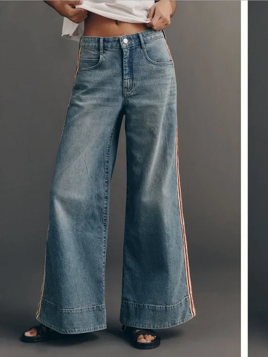 Pilcro Azura High Rise Wide Leg Track Stripe Jeans Size 27 - Picture 3 of 8